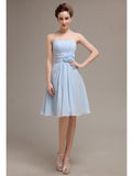 Pretty Strapless Flower Belt A-line Knee-Length Bridesmaid Dresses