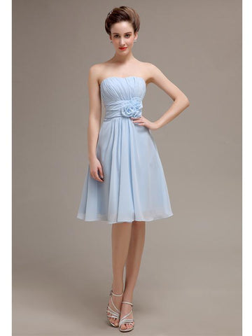 Pretty Strapless Flower Belt A-line Knee-Length Bridesmaid Dresses