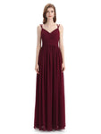 Spaghetti Straps Chiffon A-line Sleeveless V-neck Floor-Length Bridesmaid Dresses