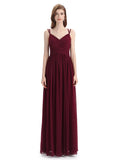 Spaghetti Straps Chiffon A-line Sleeveless V-neck Floor-Length Bridesmaid Dresses