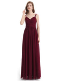 Spaghetti Straps Chiffon A-line Sleeveless V-neck Floor-Length Bridesmaid Dresses