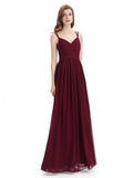 Spaghetti Straps Chiffon A-line Sleeveless V-neck Floor-Length Bridesmaid Dresses