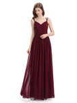 Spaghetti Straps Chiffon A-line Sleeveless V-neck Floor-Length Bridesmaid Dresses