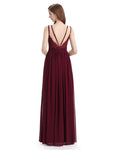 Spaghetti Straps Chiffon A-line Sleeveless V-neck Floor-Length Bridesmaid Dresses