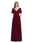 Chiffon A-line Short Sleeves Elegant Floor-Length Bridesmaid Dresses