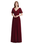 Chiffon A-line Short Sleeves Elegant Floor-Length Bridesmaid Dresses