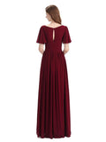 Chiffon A-line Short Sleeves Elegant Floor-Length Bridesmaid Dresses