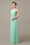 Simple A-line Chiffon One Shoulder Floor-Length Long Bridesmaid Dresses.