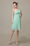 A-line Chiffon One Shoulder Knee-Length Short Bridesmaid Dresses