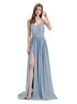 Spaghetti Straps A-line Chiffon Side Slit Long Bridesmaid Dresses