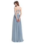 Spaghetti Straps A-line Chiffon Side Slit Long Bridesmaid Dresses