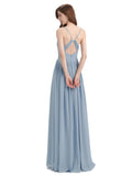 Spaghetti Straps A-line Chiffon Side Slit Long Bridesmaid Dresses