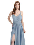 Spaghetti Straps A-line Chiffon Side Slit Long Bridesmaid Dresses