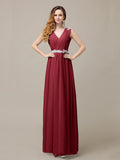 A-line Chiffon V-Neck Floor-Length Long Bridesmaid Dresses