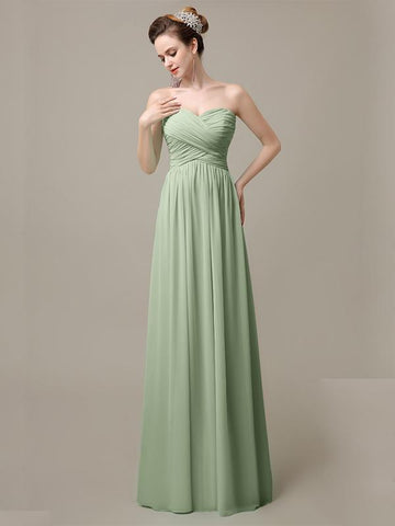 A-line Sweetheart Chiffon Floor-Length Long Bridesmaid Dresses