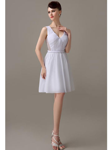 Charming A-line Chiffon V-neck Backless Bridesmaid Dresses