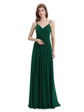 Pleated A-line Spaghetti Straps Chiffon Long Bridesmaid Dresses