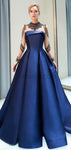 Long Sleeve Satin A-line Zipper Back Beaded Prom Dress, YKX052