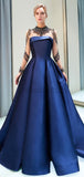 Long Sleeve Satin A-line Zipper Back Beaded Prom Dress, YKX052