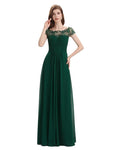 Elegant A-line Short Sleeve  Floor-Length Bridesmaid Dresses