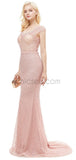 Cap Sleeve Mermaid Beaded Round Neck Prom Dress, YKX056