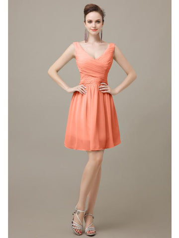 Charming V-neck Chiffon A-line Knee-Length Bridesmaid Dresses