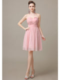 Simple Strapless Chiffon A-line Knee-Length Bridesmaid Dresses