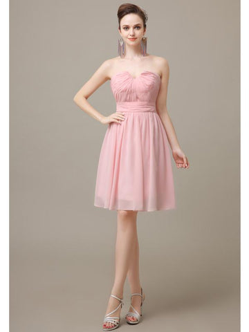 Simple Strapless Chiffon A-line Knee-Length Bridesmaid Dresses