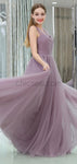 Elegant A-line Tulle Sleeveless Floor-Length Bridesmaid Dresses, YKX063