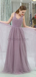 Elegant A-line Tulle Sleeveless Floor-Length Bridesmaid Dresses, YKX063