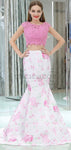 Charming Two Pieces Mermaid Lace Open-Back Satin Prom Dress, YKX064