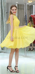 Yellow Chiffon A-line Sleeveless Beaded Homecoming Dresses, YKX070