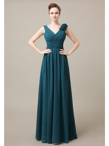 Elegant V-neck Flower A-line Floor-Length Bridesmaid Dresses