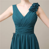 Elegant V-neck Flower A-line Floor-Length Bridesmaid Dresses