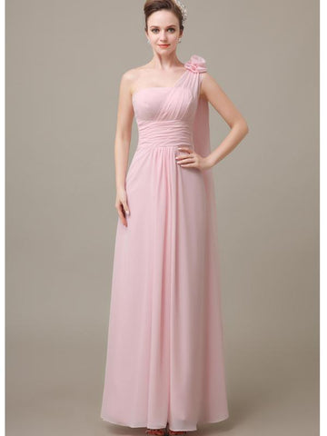 One Shoulder Chiffon A-line Floor-Length Bridesmaid Dresses