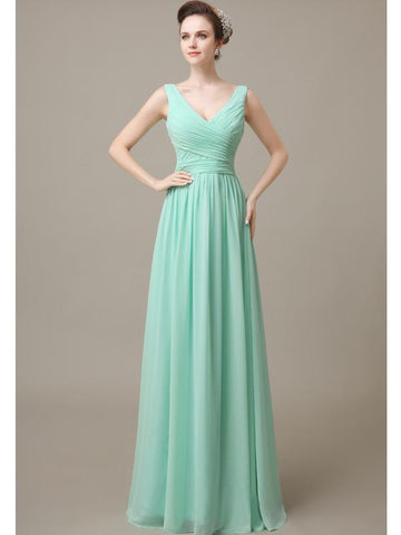 V-Neck Chiffon A-line Floor-Length Bridesmaid Dresses