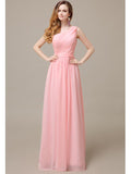 One-Shoulder A-line Chiffon Elegant Floor-Length Bridesmaid Dresses