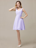 Chiffon A-line V-Neck Knee-Length Short Bridesmaid Dresses