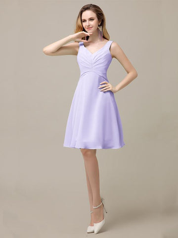 Chiffon A-line V-Neck Knee-Length Short Bridesmaid Dresses