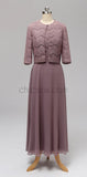 A-Line Round Neck Floor-length Unique Lace Formal Bridesmaid Dresses with Coat, Wedding Guest Dresses LMX1115