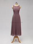 A-Line Round Neck Floor-length Unique Lace Formal Bridesmaid Dresses with Coat, Wedding Guest Dresses LMX1115