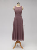 A-Line Round Neck Floor-length Unique Lace Formal Bridesmaid Dresses with Coat, Wedding Guest Dresses LMX1115