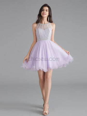 A-line Blue Lilac Red White Freshman Cute Sparkly Homecoming Dresses LMX1175