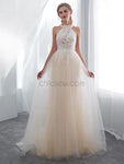 A-line Halter Lace Tulle Dream Long Romantic Pretty  Wedding Dresses With Bead ,Ball Gown LMX1152