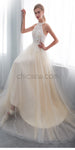 A-line Halter Lace Tulle Dream Long Romantic Pretty  Wedding Dresses With Bead ,Ball Gown LMX1152