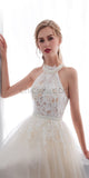 A-line Halter Lace Tulle Dream Long Romantic Pretty  Wedding Dresses With Bead ,Ball Gown LMX1152
