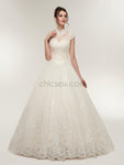 A-line Lace Cap Sleeves Beaded Long Romantic Wedding Dresses,Bridal Dresses LMX1155