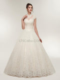 A-line Lace Cap Sleeves Beaded Long Romantic Wedding Dresses,Bridal Dresses LMX1155