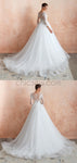 A-line Round Neck Long Sleeves Lace Long Romantic Popular Wedding Dresses LMX1176