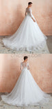 A-line Round Neck Long Sleeves Lace Long Romantic Popular Wedding Dresses LMX1176
